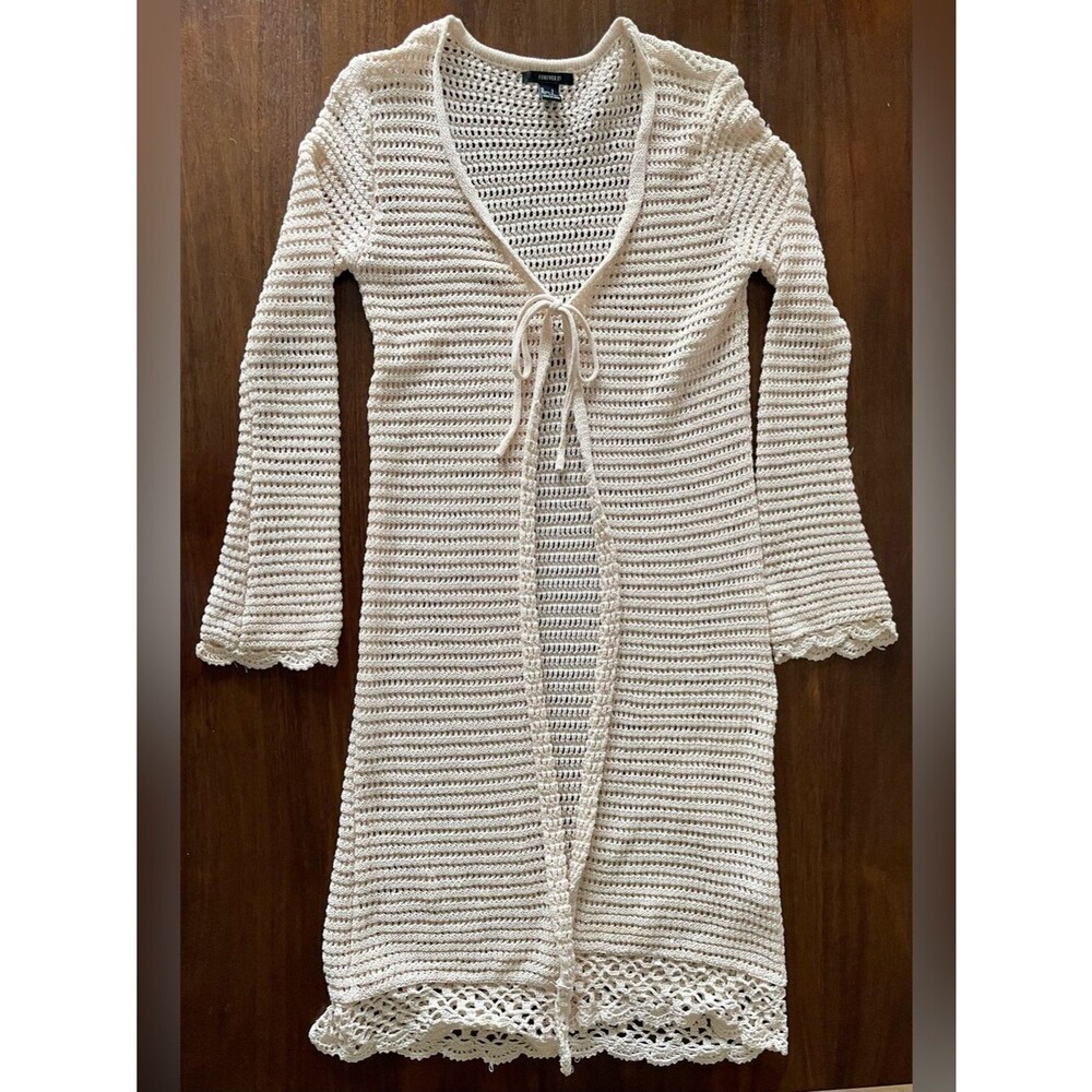 Forever 21 Ivory Crochet Tie-Front Swim Coverup